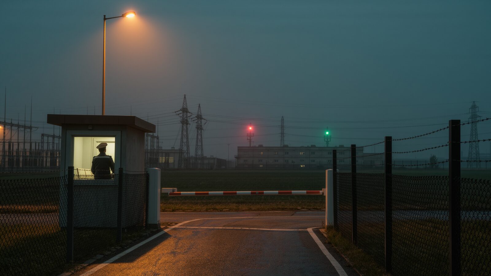 Un varco con la sbarra alzata ricorda che la responsabilità si decide dove un sistema autonomo incontra il perimetro altrui.