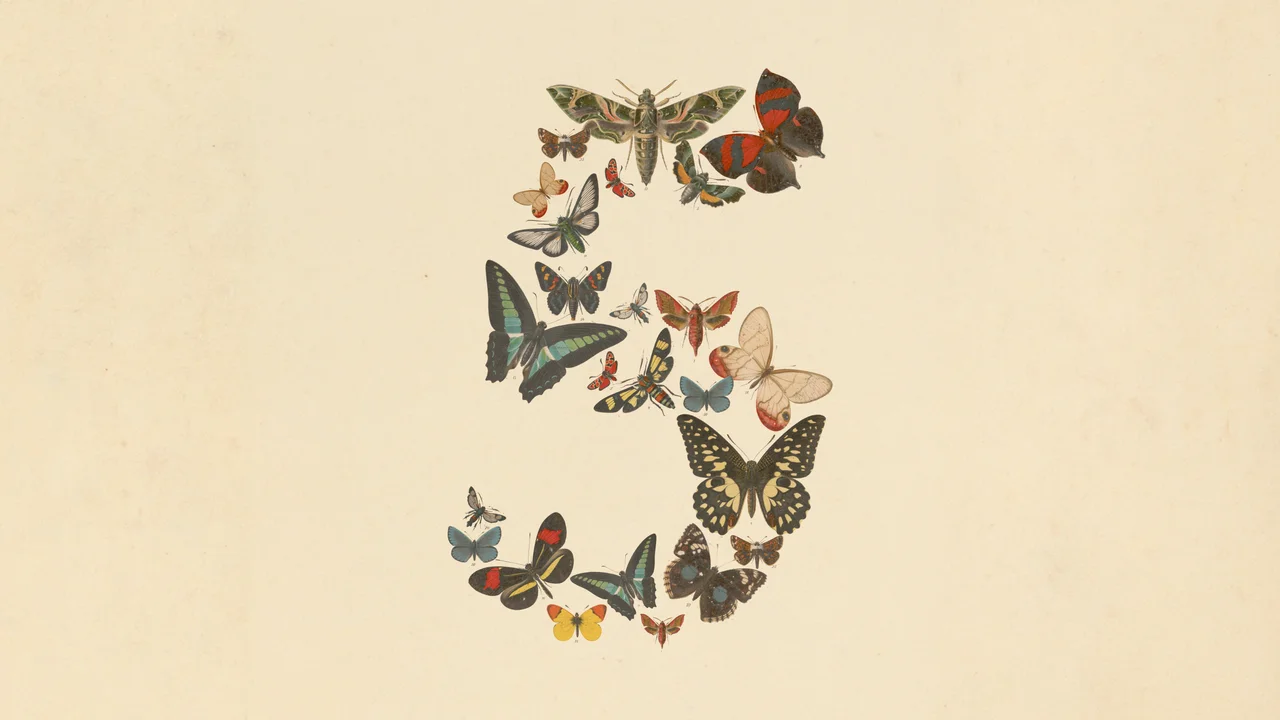 The number five composed of butterflies: the official image of the Claude Fable 5 announcement (credit: Anthropic)